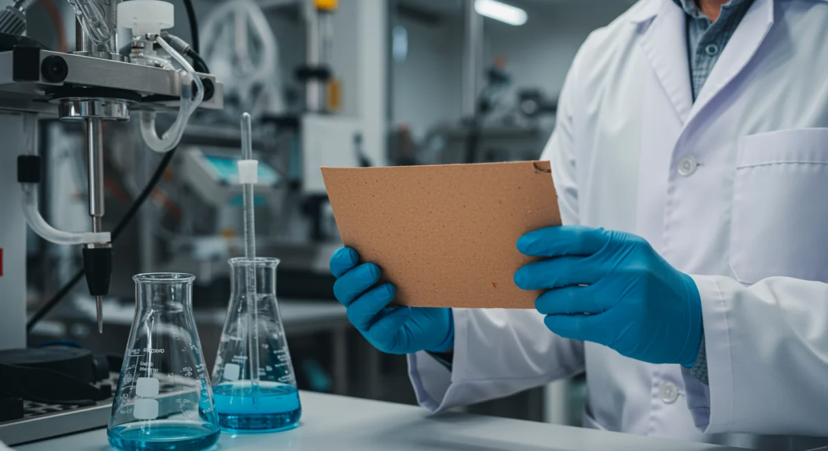 Scientist examining biodegradable packaging prototype in laboratory
