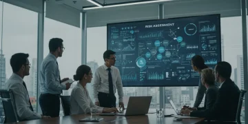 Business leaders analyzing risk matrix for 2025 US business continuity