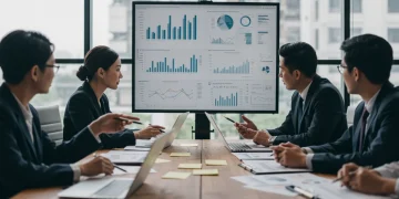 Business team analyzing economic data for Q3 2025 volatility planning