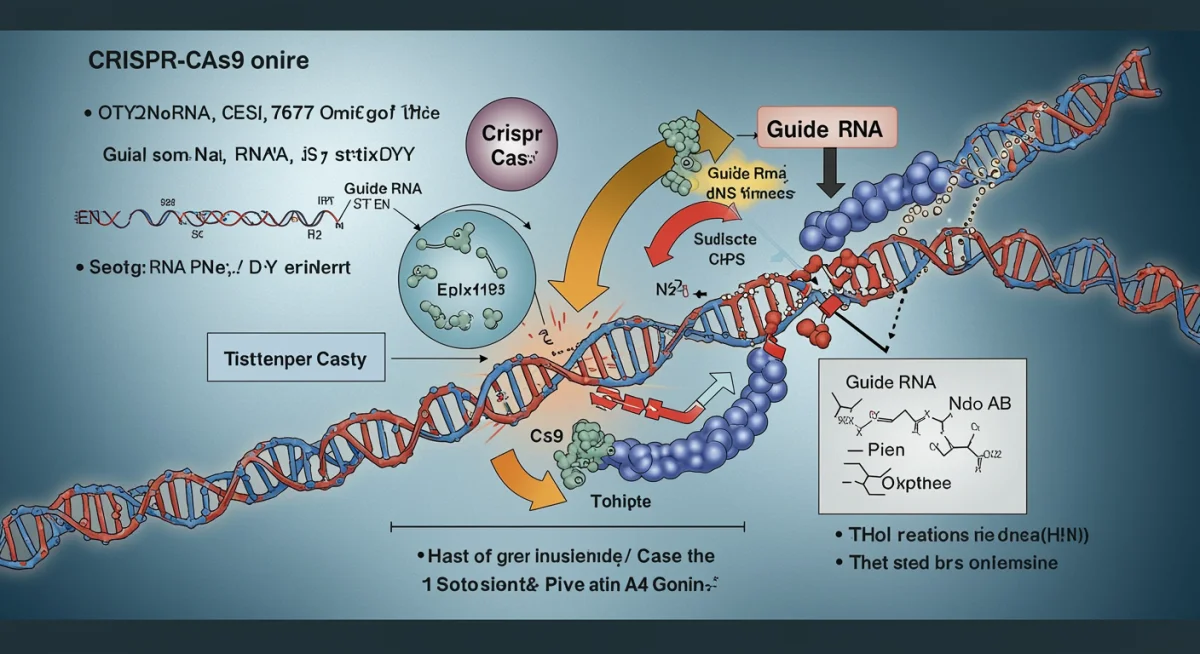 Detailed illustration of CRISPR-Cas9 gene-editing mechanism.