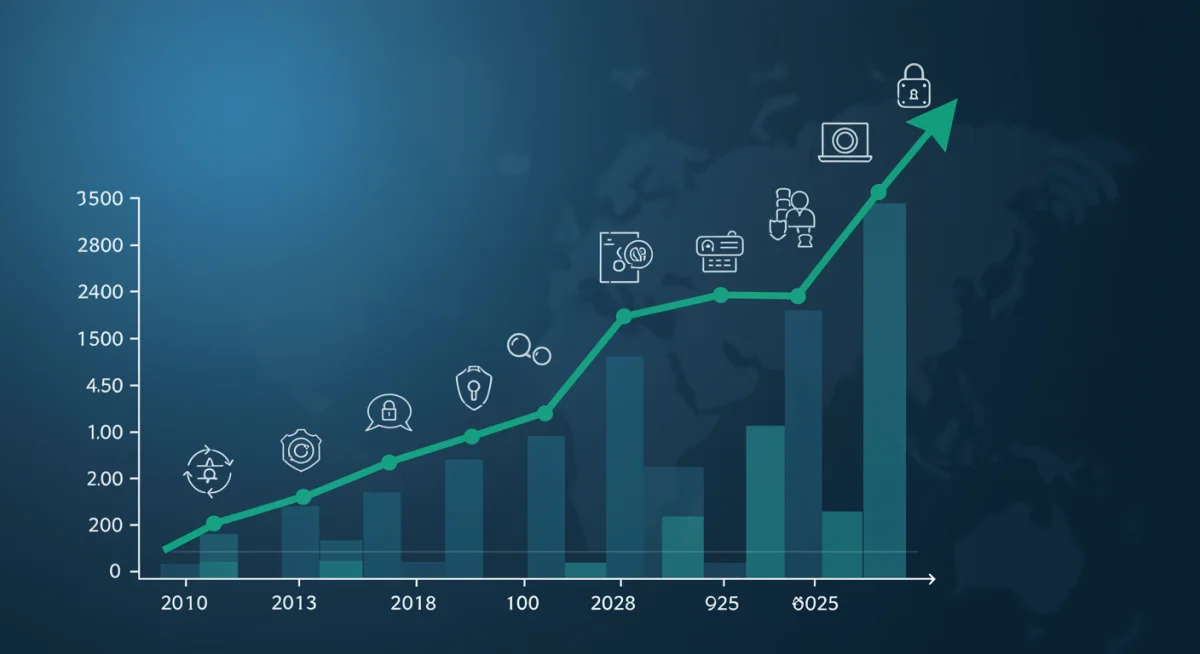 Graph illustrating projected 20% growth in U.S. enterprise cybersecurity spending by 2025, highlighting key contributing factors.