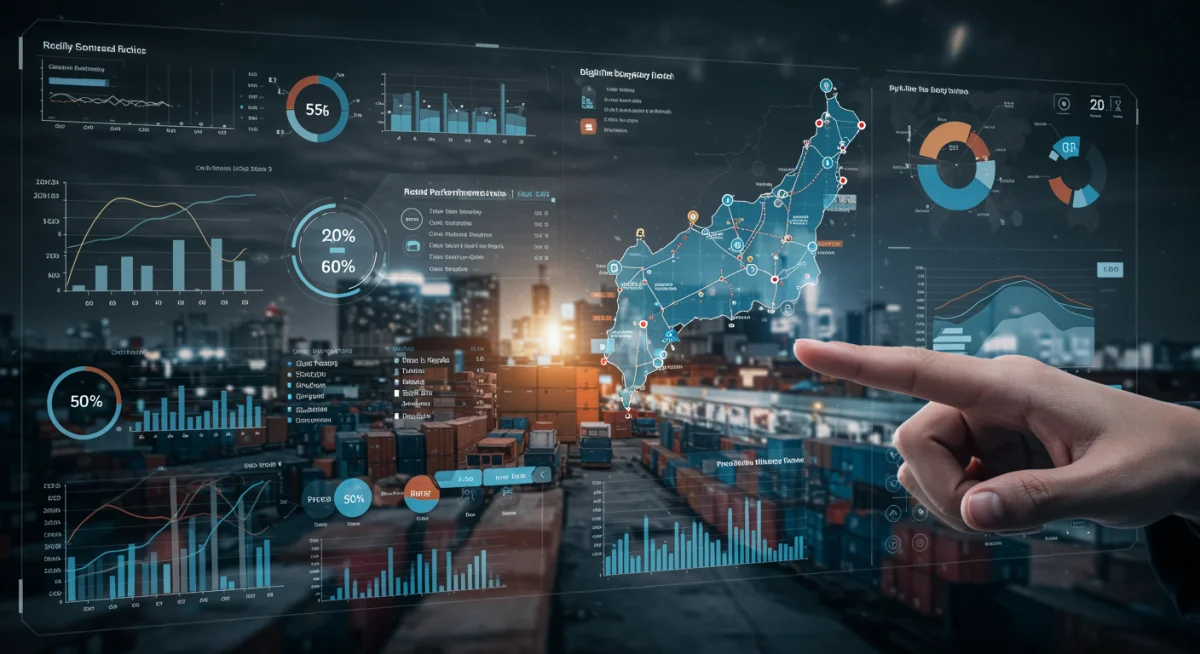 Digital supply chain dashboard with real-time data and predictive analytics