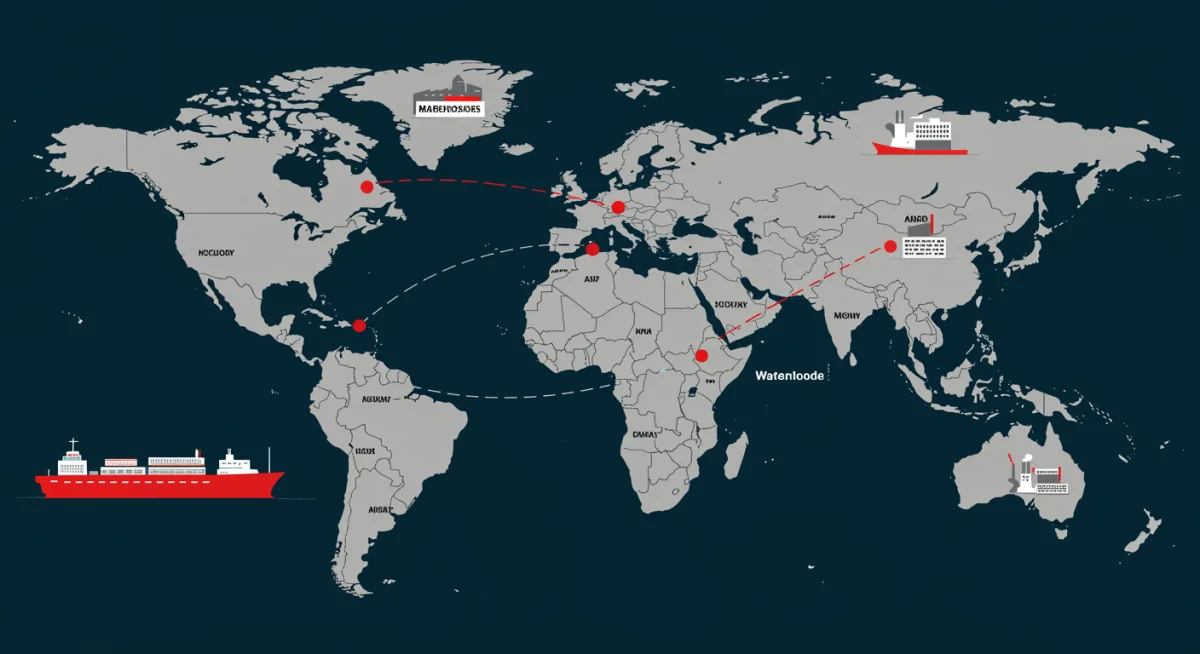 Illustration of global supply chain vulnerabilities and disruptions impacting trade flows.