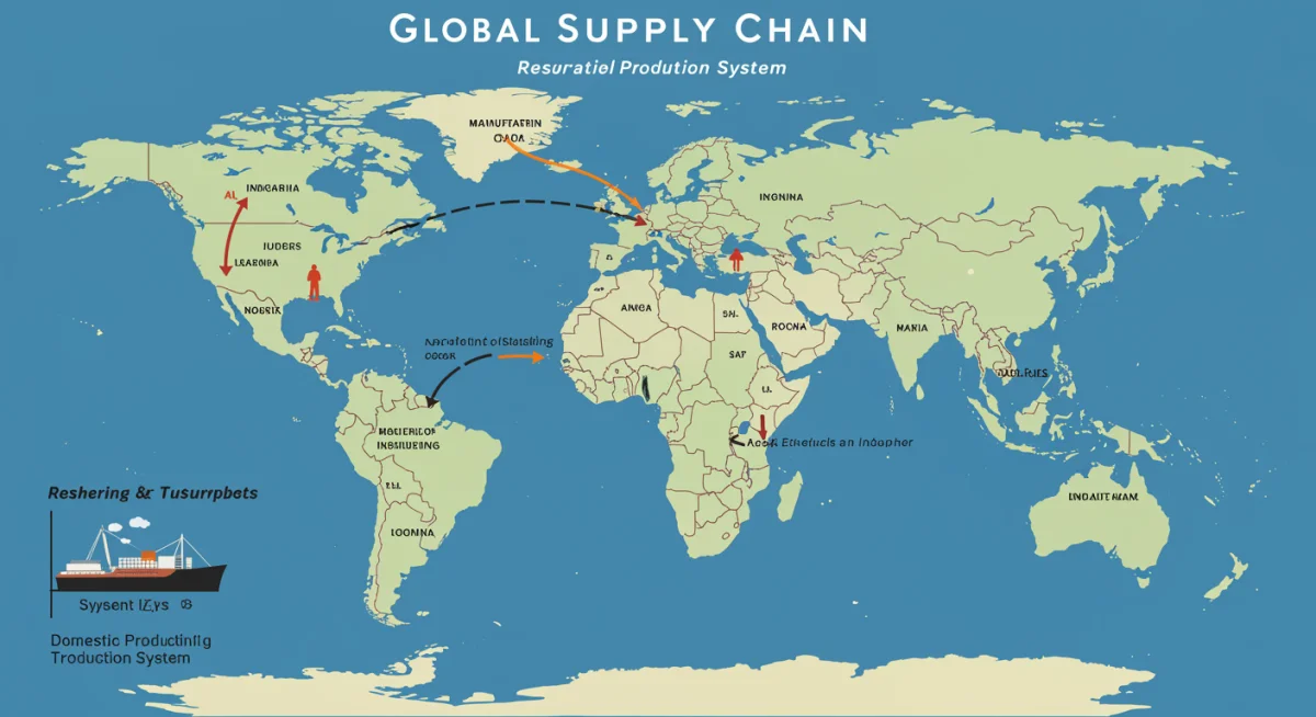 Graphic depicting global supply chain vulnerabilities and the role of reshoring in strengthening domestic production.