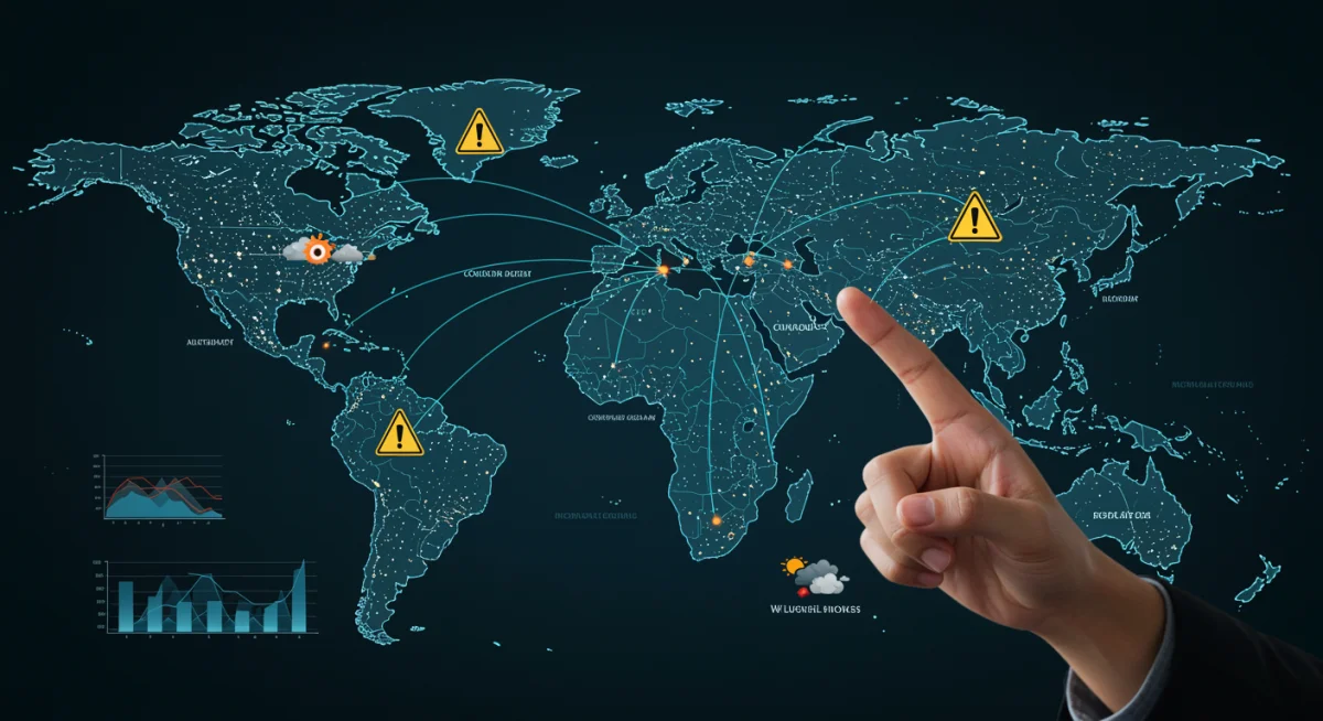 Global supply chain map with highlighted disruption risks