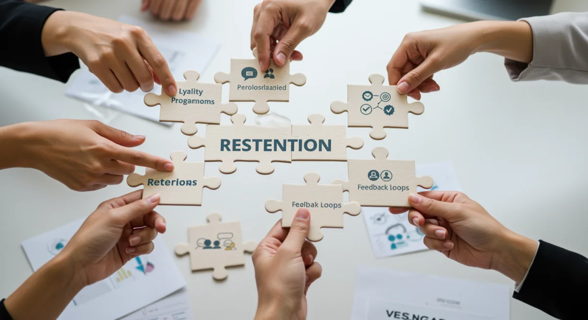 Hands building a puzzle representing integrated customer retention strategies