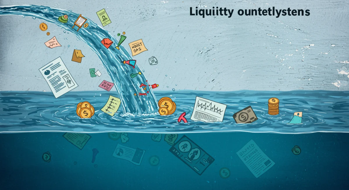 Graphic showing money draining from the financial system, symbolizing reduced liquidity due to quantitative tightening.