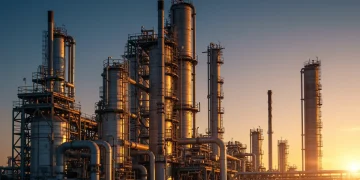 Modern chemical plant sunrise, illustrating future industry regulations