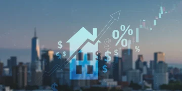Stylized graphic illustrating mortgage rates' impact on housing and economic growth.