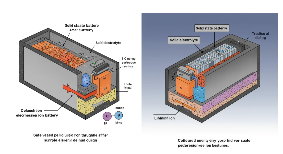 Diagram comparing solid-state battery technology with lithium-ion batteries