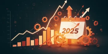 Stylized S&P 500 chart showing an 8% profit increase projected for 2025, symbolizing economic growth.