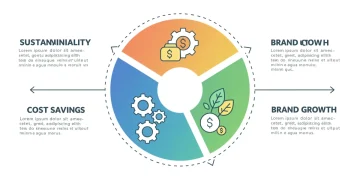Infographic showing sustainable business strategies leading to cost reduction and enhanced brand value.