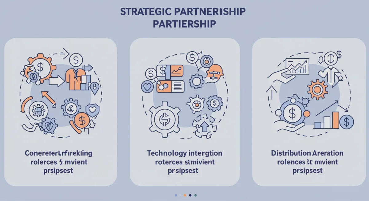 Infographic showing three types of strategic partnerships driving revenue and market share growth.