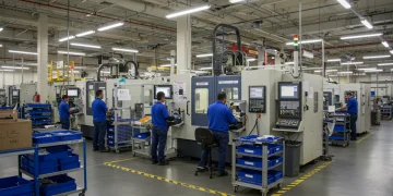Modern US manufacturing facility with lean processes in action, optimized for efficiency.